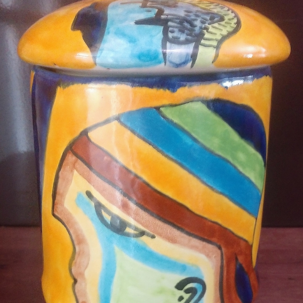 Mexican Talavera Colored Abstract Design Canister